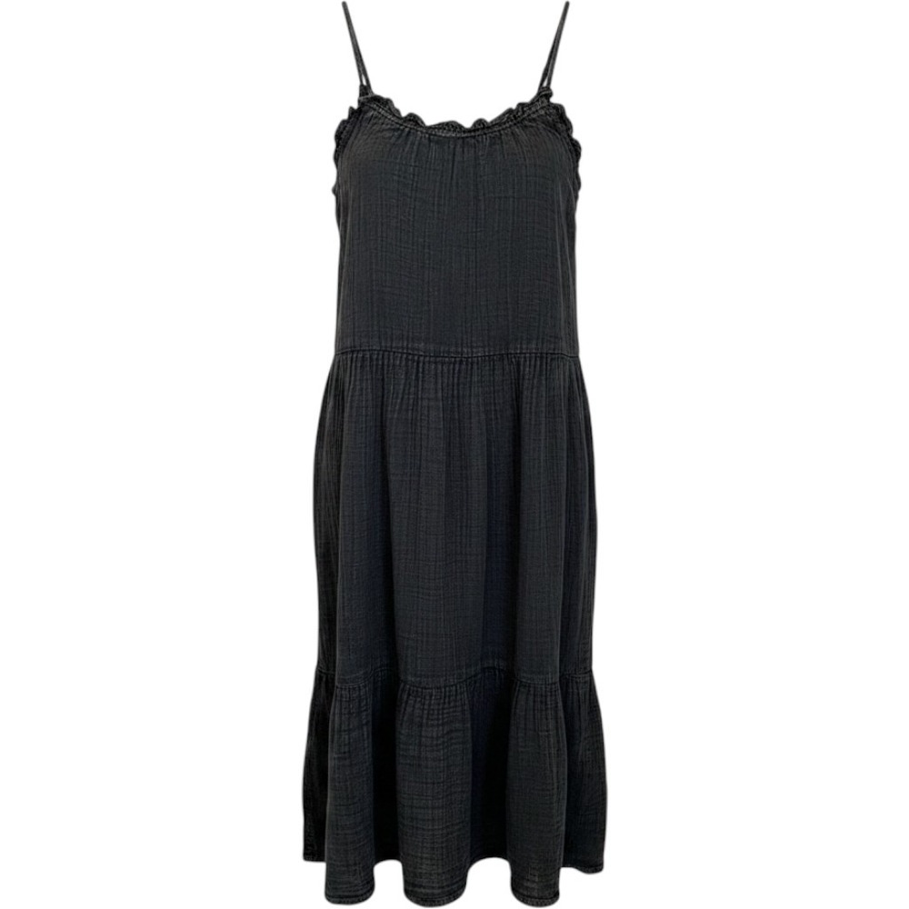 Daily Practice Anthropologie Mineral Wash Black Gauze Tiered Midi Dress Size XS